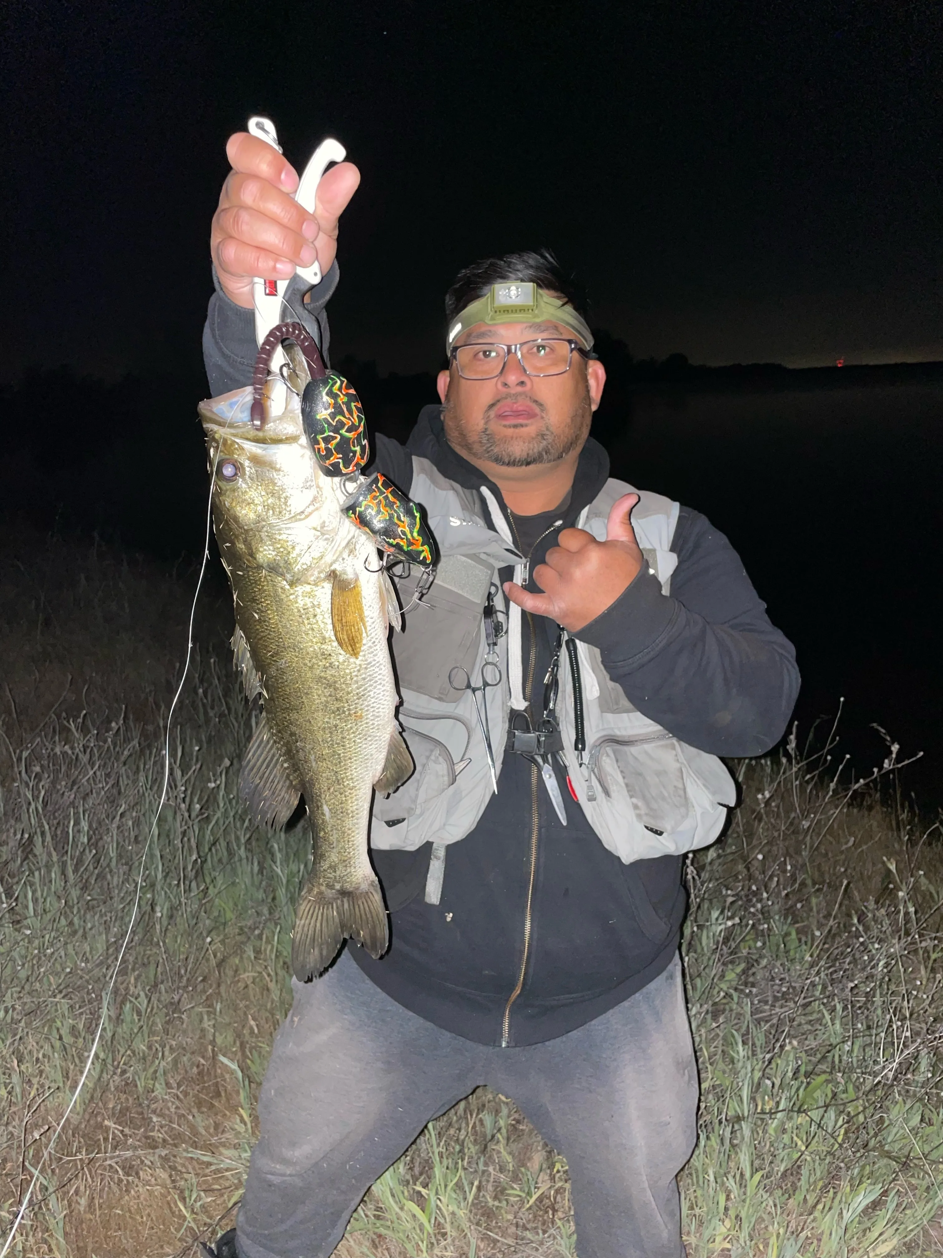 Trophy largemouth bass caught on a SacPig rat lure at night